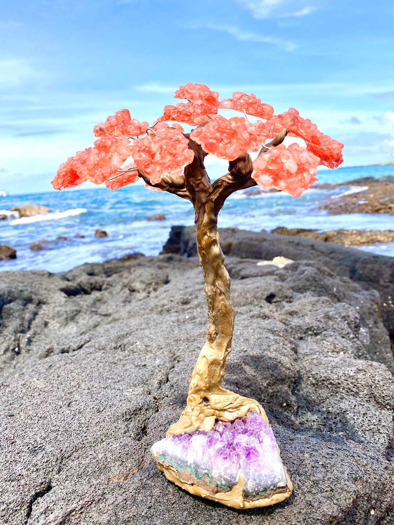 Crystal Bonsai. Amethyst & Rose Quartz Tree of Life. Spiritual Etsy
