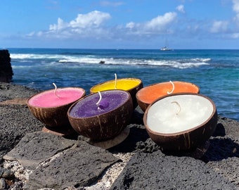 Vela flotante de cáscara de coco 100% natural Velas de coco orgánicas Isla Regalo flotante. Hecho en Hawái