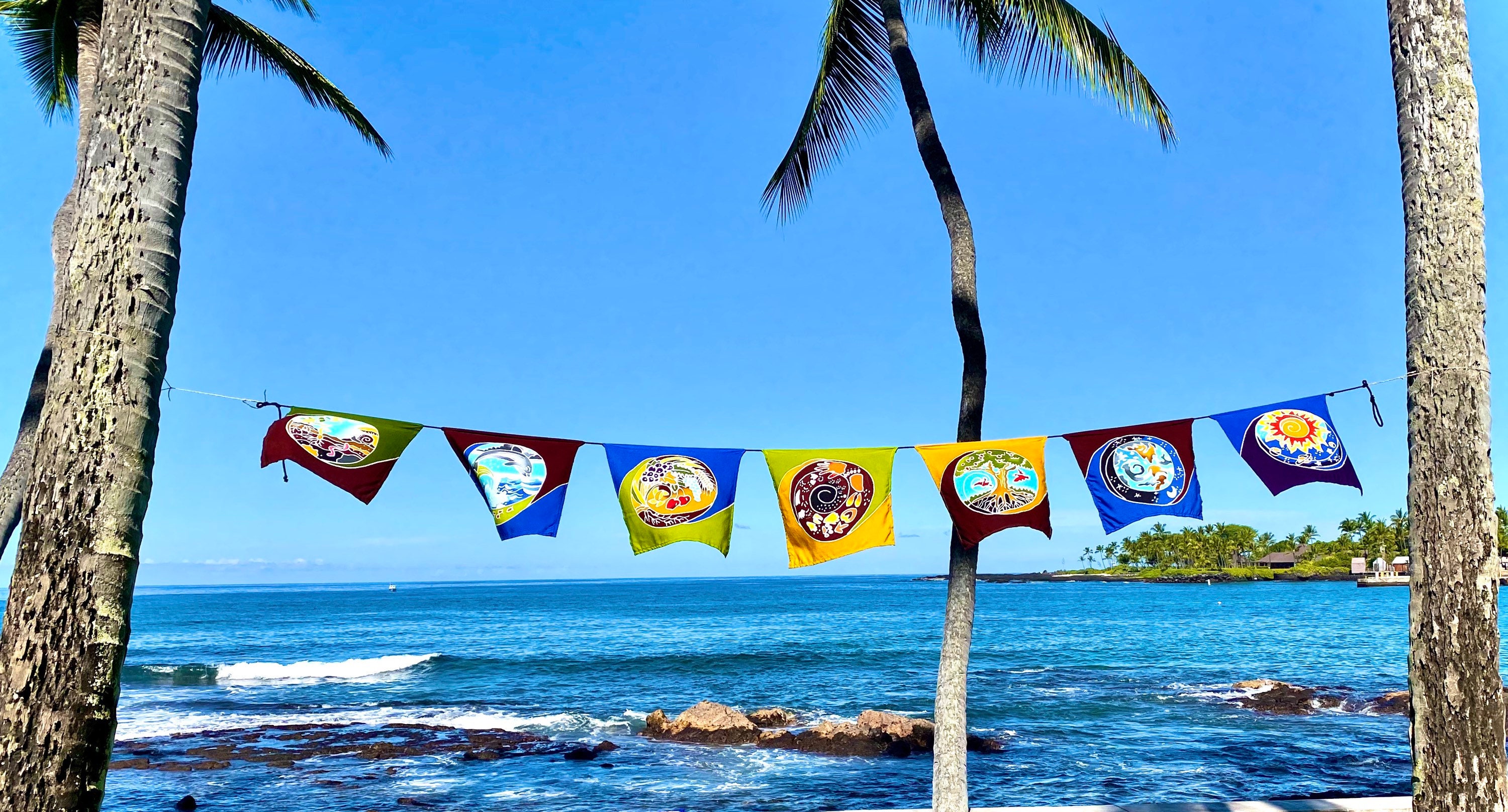 Nature in Balance Prayer Flag Hawaiian Designed Hand Painted. Spiritual