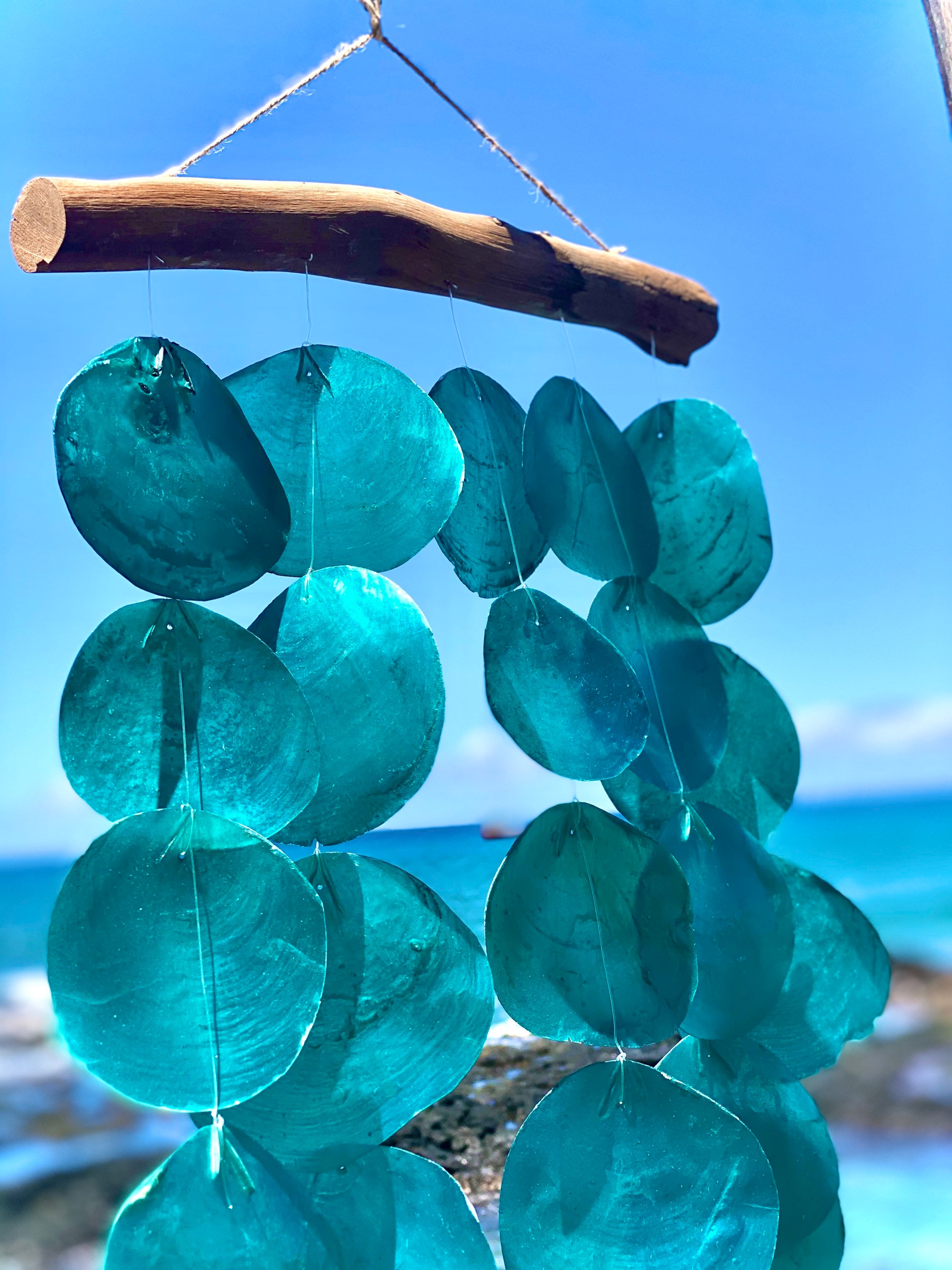 Giant Natural Capiz Shell Wind Chime Nautical Decor. Natural Island