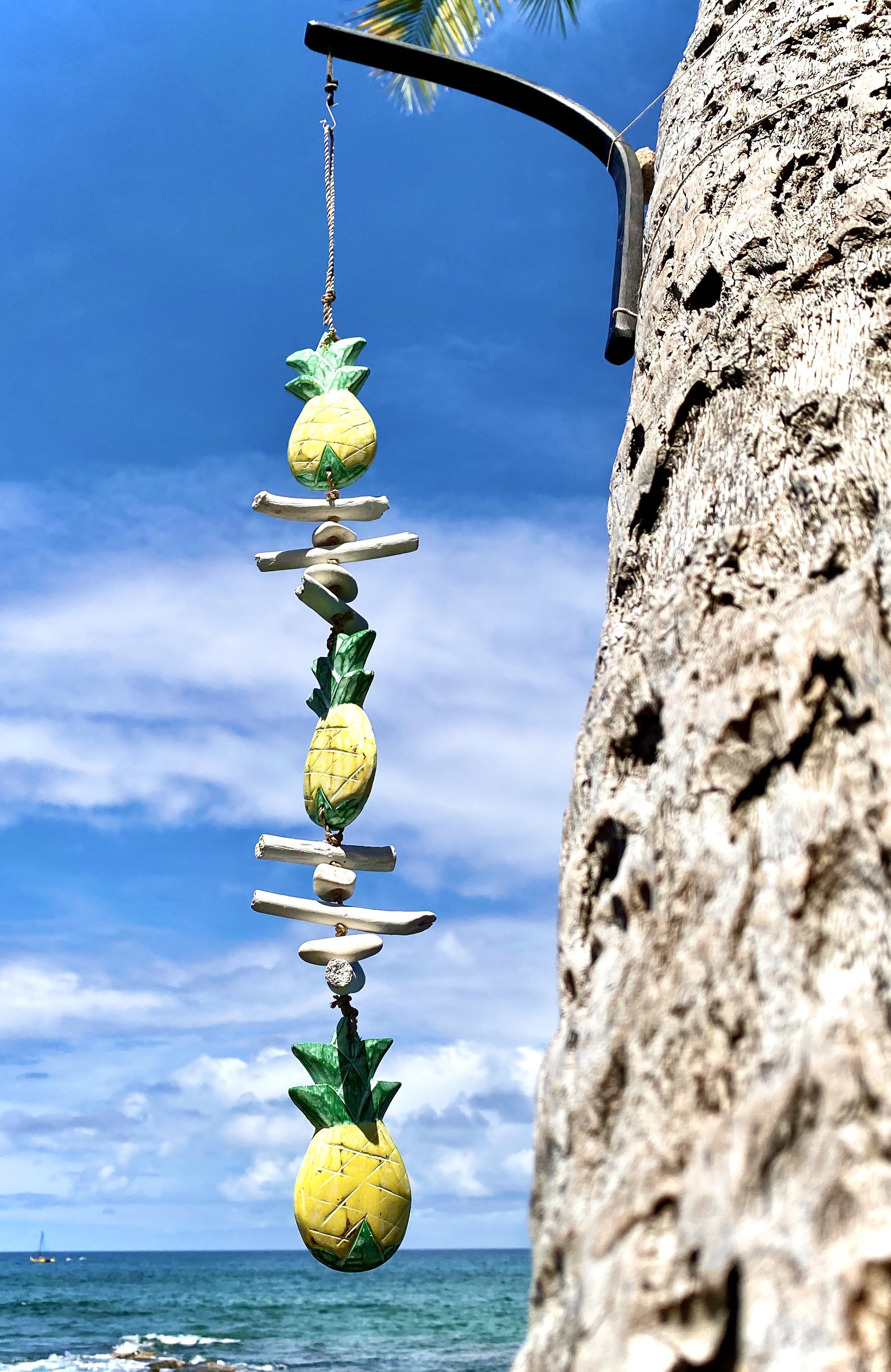 Pineapple Charm. Tropical Island Home Garden Decor. Wood curved