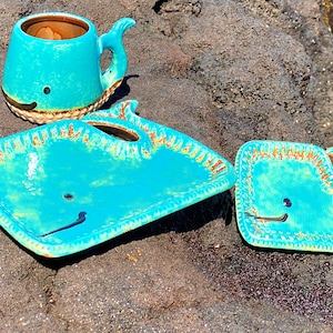 Baby Whale Mug. Glazed Ceramic Plate Marine Dish. Ocean Lover & Kids. Gift of Hawaii