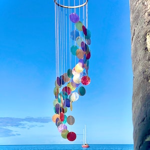 New Capiz Shell Rainbow Spiral Wind Chime Natural Sea Shell Rainbow Garden Decor Beach Cascade Helix Oceanic Charm. Gift of Hawaii