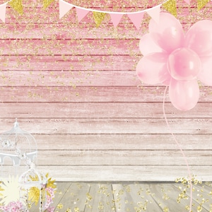 Pink Birthday Backdrop,  Photography Background Prop for Children  - Instant Download