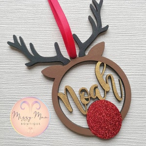 Personalised Christmas Bauble , Christmas Decorations, Personalised Bauble , Reindeer Bauble , Reindeer Decoration image 1