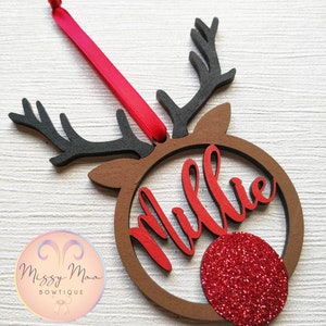 Personalised Christmas Bauble , Christmas Decorations, Personalised Bauble , Reindeer Bauble , Reindeer Decoration image 3