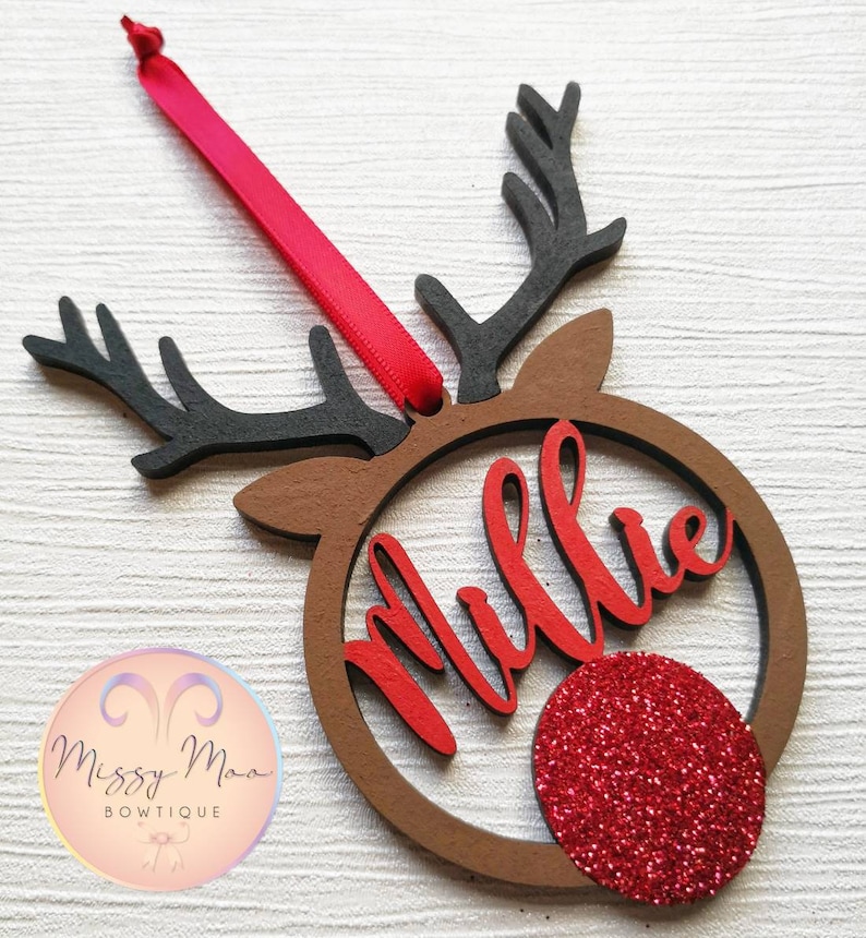 Personalised Christmas Bauble , Christmas Decorations, Personalised Bauble , Reindeer Bauble , Reindeer Decoration image 3