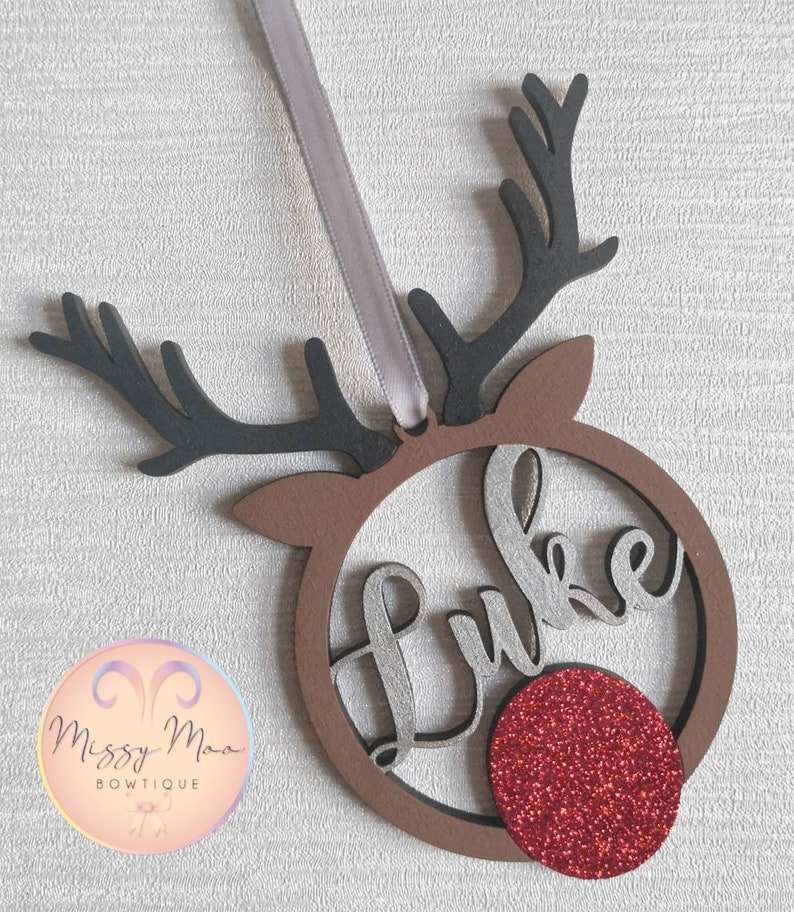 Personalised Christmas Bauble , Christmas Decorations, Personalised Bauble , Reindeer Bauble , Reindeer Decoration image 2