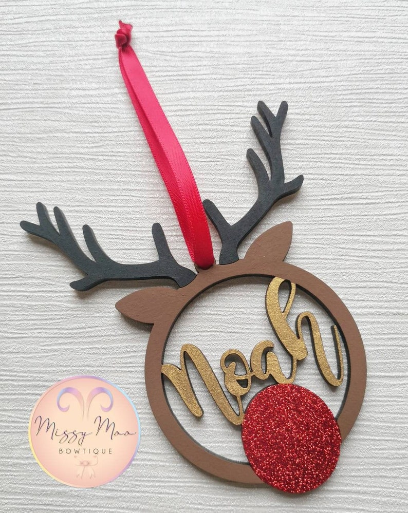 Personalised Christmas Bauble , Christmas Decorations, Personalised Bauble , Reindeer Bauble , Reindeer Decoration image 1