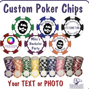 Custom Poker Chips | Your Image or Text | Drink Chips | Wedding | Engagement | Birthday | Company | Golf Token | Party | Bachelor | Party |