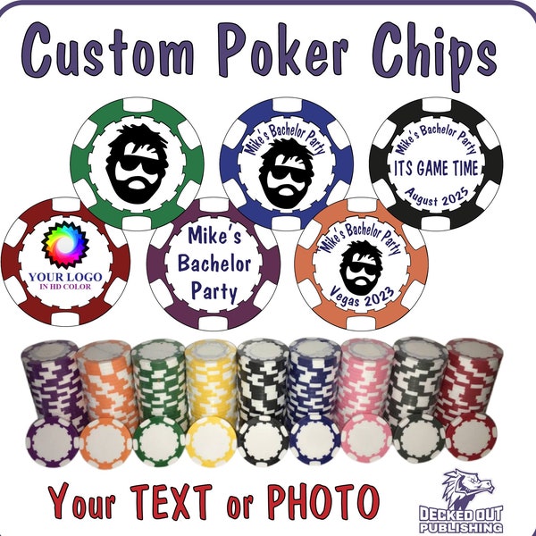 Custom Poker Chips | Your Image or Text | Drink Chips | Wedding | Engagement | Birthday | Company | Golf Token | Party | Bachelor | Party |