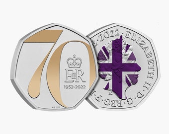 De Platinum Jubilee UK 50p munt 2022 goud lila ongecirculeerd