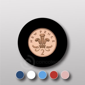 Op de afbeelding: Een close-up van een 2 pence munt uit het Verenigd Koninkrijk. De munt heeft een zwarte achtergrond met een koperkleurige munt in het midden. De munt heeft de woorden "NEW PENCE" rond de rand en een afbeelding van de Welshe draak in het midden.