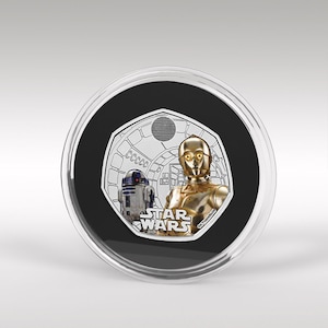 R2D2 C3PO Star Wars 50p Royal Mint 2023 Farbige Aufkleber BU Münze 1