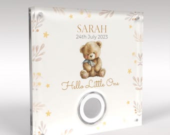 New Baby Acrylic Coin Keepsake Display Bear with Ribbon - US Coins