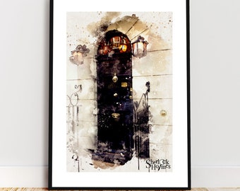Sherlock Holmes 221b Baker Street Watercolour Wall Art Print Poster