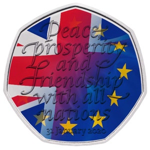 Brexit / Withdrawal From The European Union 2020 Uk 50p Coloured Uncirculated