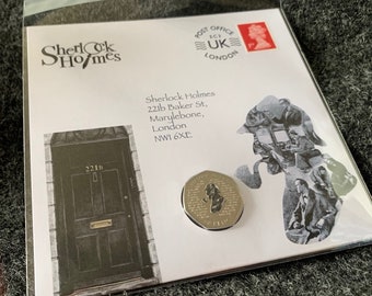 Sherlock Holmes 50p Decal Uncirculated Coin and Stamp Cover