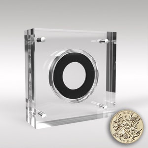 1 Round Pound 22.5mm Royal Mint Coin Acrylic Coin Display Case Holder Black