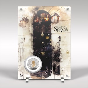 Sherlock Holmes 50p Champagne Gold Decal Uncirculated Coin Art Display