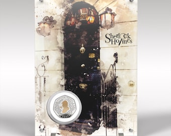 Sherlock Holmes 50p Champagne Gold Decal Uncirculated Coin Art Display