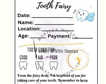 DIY Tooth Fairy Report Card Receipt, Digital Download Printable Tooth Fairy Pillow Accessory, First Tooth Certificate