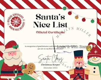DIY Printable Christmas Santa's Nice List Certificate Template, Approved Nice List, Letter From Santa Claus, North Pole Mail