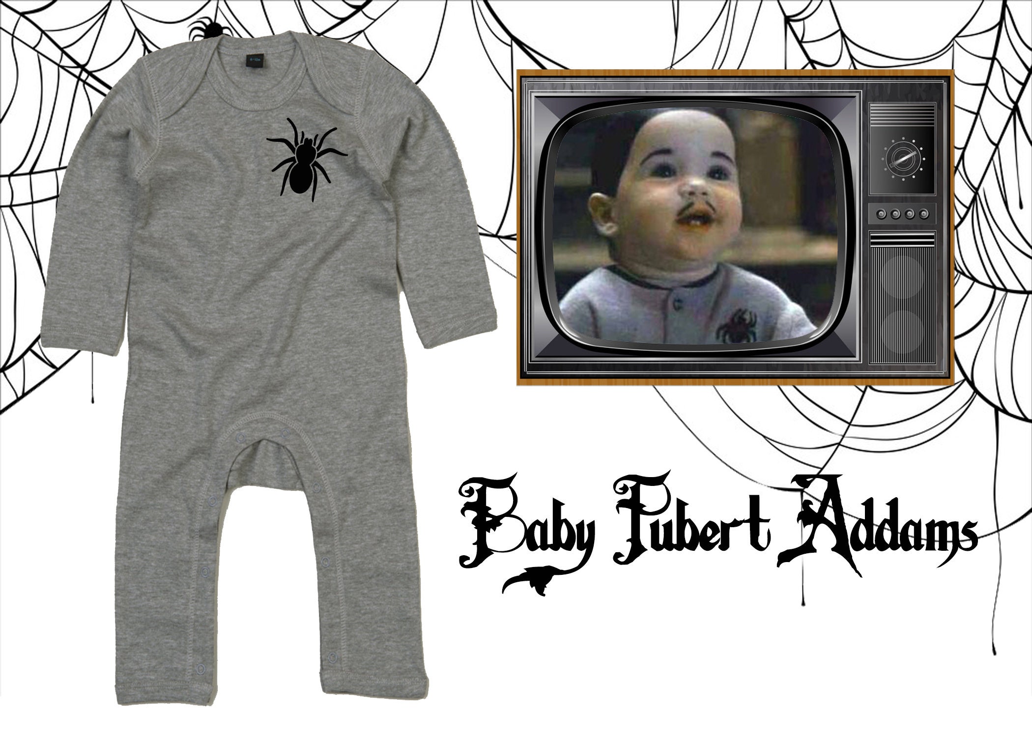 Baby Pubert Addams Grey Spider Print Baby Grow/romper - Etsy