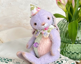 Easter rabbit. Vintage style  teddy bunny. Soft sculpture. Handmade artist rabbit.  Memory toy. Birthday gift for her.