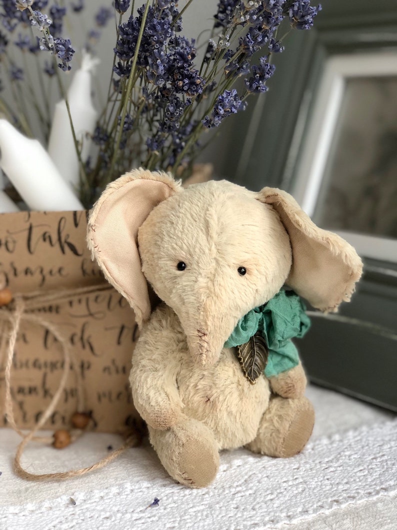 Handmade teddy elephant. Artist soft sculpture. Stuffed animal. Mother day present. Birthday gift for her. image 7