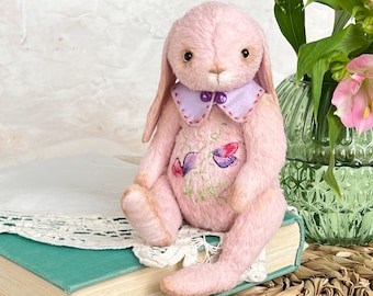 Teddy style bunny. Soft sculpture. Handmade artist rabbit.  Memory toy. Birthday gift for her.