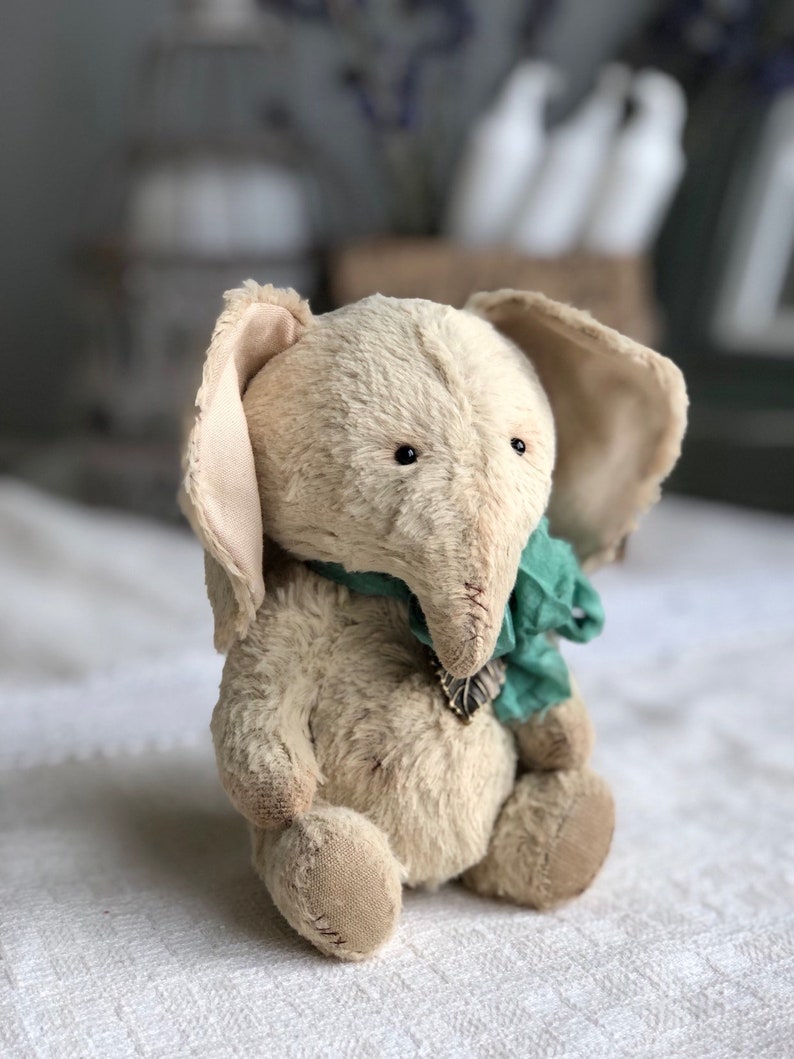 Handmade teddy elephant. Artist soft sculpture. Stuffed animal. Mother day present. Birthday gift for her. image 8