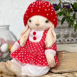 Teddy style rabbit. Vintage style teddy bunny. Artist soft sculpture. Handmade artist bunny. Birthday present for her