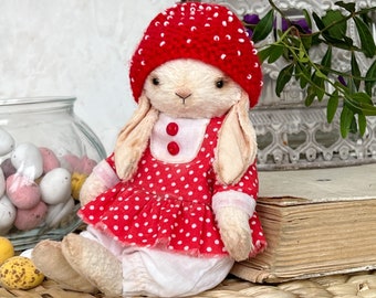 Teddy style rabbit. Vintage style teddy bunny. Artist soft sculpture. Handmade artist bunny. Birthday present for her