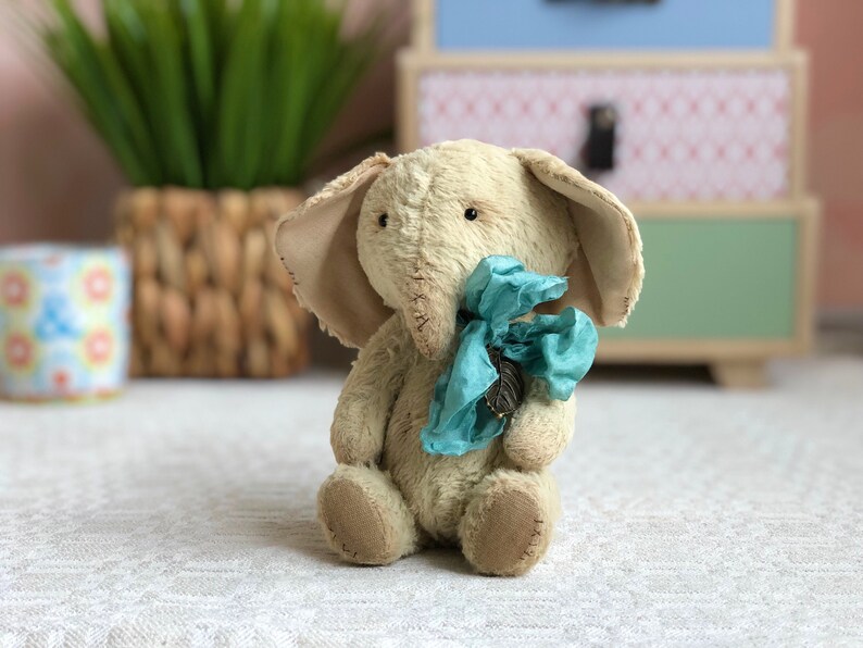 Handmade teddy elephant. Artist soft sculpture. Stuffed animal. Mother day present. Birthday gift for her. image 10