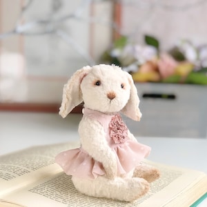 Artist teddy bunny. Handmade rabbit. Soft sculpture. Vintage style stuff animal. Birthday gift for her