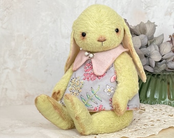 Teddy style rabbit. Vintage style bunny. Soft sculpture. Handmade artist rabbit.  Memory toy. Birthday gift for her.