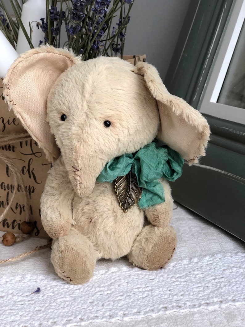 Handmade teddy elephant. Artist soft sculpture. Stuffed animal. Mother day present. Birthday gift for her. image 5