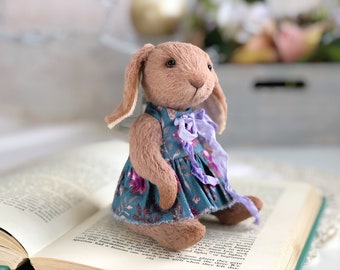 Easter rabbit. Handmade teddy bunny. Stuffed animal. Artist soft sculpture for home decorating and collecting.