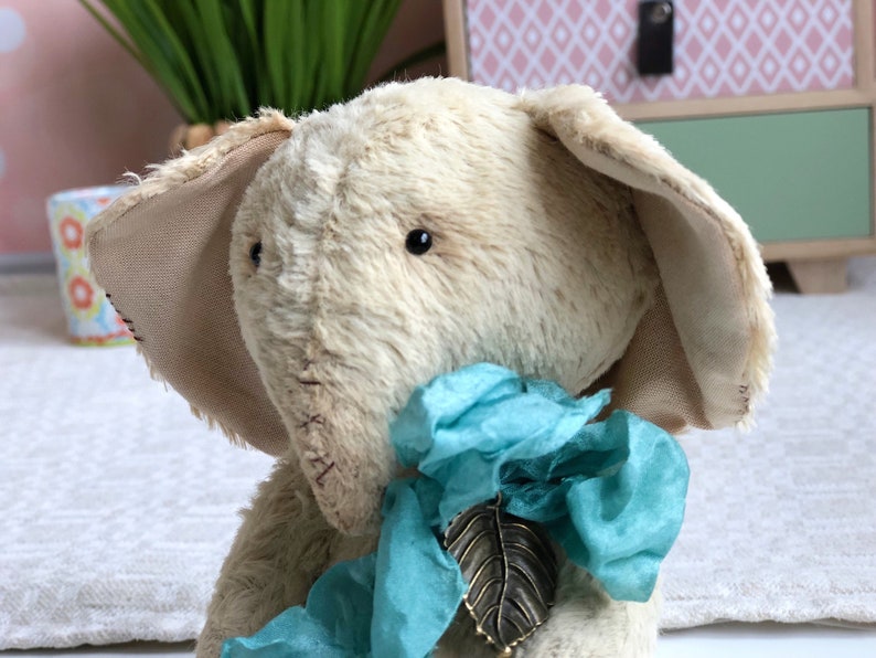 Handmade teddy elephant. Artist soft sculpture. Stuffed animal. Mother day present. Birthday gift for her. image 9