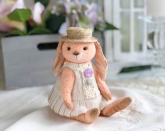 Easter rabbit. Vintage style teddy bunny. Soft sculpture. Handmade artist rabbit. Memory toy. Birthday present for her