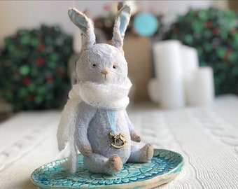 Handmade teddy bunny. Vinetage style rabbit Artist soft sculpture. Memory toy. Birthday present for her