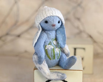 Christmas rabbit. Handmade artist bunny. Vintage style toy. Soft sculpture.  Memory toy. Collecting toy. Birthday’s gift