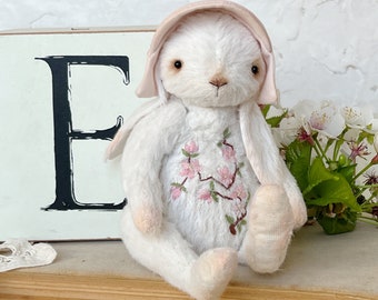 Teddy style bunny. Soft sculpture. Handmade artist rabbit.  Vintage style Memory toy. Stuffed animal. Birthday gift