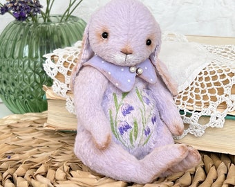 Easter rabbit. Vintage style teddy bunny. Soft sculpture. Handmade artist rabbit.  Memory toy. Birthday gift for her.