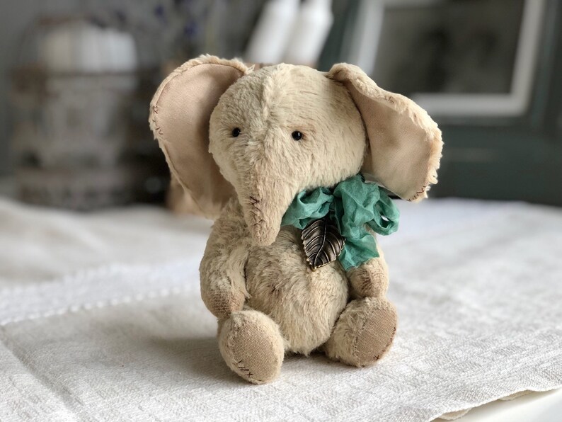 Handmade teddy elephant. Artist soft sculpture. Stuffed animal. Mother day present. Birthday gift for her. image 1