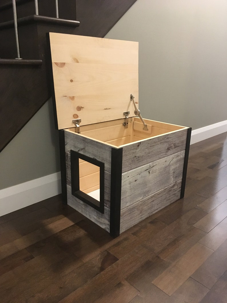 Wooden Cat Litter Box Cover Printed Pine Etsy