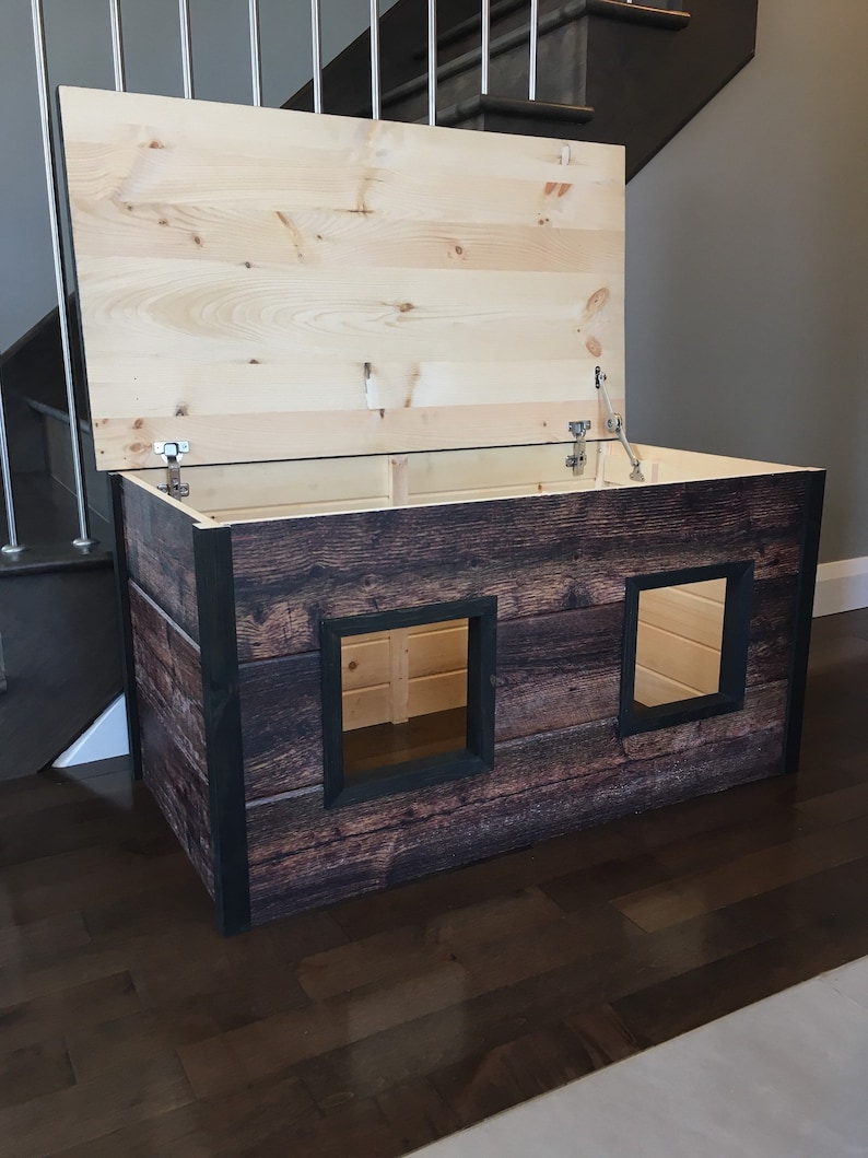 Printed wood cat litter box cover Customizable Double Model Etsy