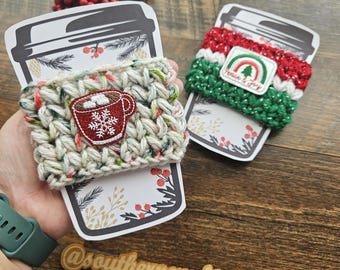 Meadow Cup Cozy | Crochet Christmas Cup Sleeve | Ready To Ship | Secret Santa Gift | Holiday Mug Cozy