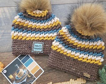 Mattie Beanie | Crochet Baby Hat | 6-12 months | Removeable Pom Pom | Fall Colors | Ready to Ship